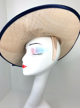 Navy and tan Sinamay Derby Hat