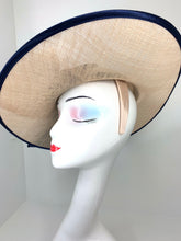 Load image into Gallery viewer, Navy and tan Sinamay Derby Hat