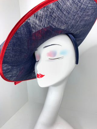 Navy and red Sinamay Derby Hat, Womens Tea Party Hat, Church Hat, Derby Hat, Fancy Hat, Ivory  Hat, Tea Party Hat, wedding hat