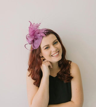 The Haleigh Lavender Purple Fascinator, Women&#39;s Tea Party Hat, Church Hat, Derby Hat, Fancy Hat, Purple Hat, Cocktail Hat, British Hat