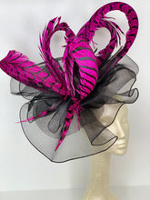 Load image into Gallery viewer, THH048 Black and Fuchsia Derby Hat, Black Church hat, Tea Party Hat, Black and pink Hat, Tea Party Hat, Fashion Hat, Church Hat