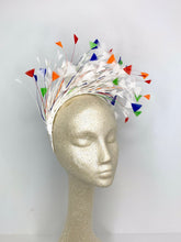 Load image into Gallery viewer, Rainbow Feather Fascinator, Kentucky Derby Hat, Womens Hat, Tea Party Hat, Church Hat, Derby Hat, Fancy Hat, ivory Hat, Tea Party