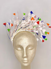 Load image into Gallery viewer, Rainbow Feather Fascinator, Kentucky Derby Hat, Womens Hat, Tea Party Hat, Church Hat, Derby Hat, Fancy Hat, ivory Hat, Tea Party