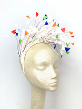 Load image into Gallery viewer, Rainbow Feather Fascinator, Kentucky Derby Hat, Womens Hat, Tea Party Hat, Church Hat, Derby Hat, Fancy Hat, ivory Hat, Tea Party