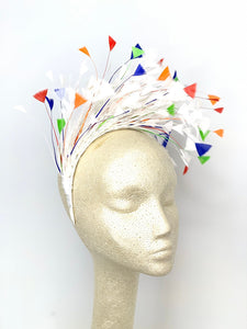 Rainbow Feather Fascinator, Kentucky Derby Hat, Womens Hat, Tea Party Hat, Church Hat, Derby Hat, Fancy Hat, ivory Hat, Tea Party