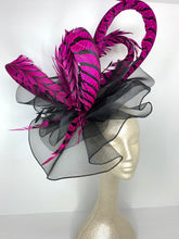Load image into Gallery viewer, THH048 Black and Fuchsia Derby Hat, Black Church hat, Tea Party Hat, Black and pink Hat, Tea Party Hat, Fashion Hat, Church Hat