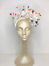 Load image into Gallery viewer, Rainbow Feather Fascinator, Kentucky Derby Hat, Womens Hat, Tea Party Hat, Church Hat, Derby Hat, Fancy Hat, ivory Hat, Tea Party