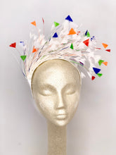 Load image into Gallery viewer, Rainbow Feather Fascinator, Kentucky Derby Hat, Womens Hat, Tea Party Hat, Church Hat, Derby Hat, Fancy Hat, ivory Hat, Tea Party
