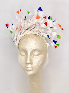 Rainbow Feather Fascinator, Kentucky Derby Hat, Womens Hat, Tea Party Hat, Church Hat, Derby Hat, Fancy Hat, ivory Hat, Tea Party