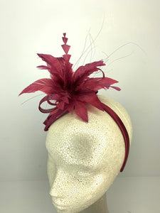 The Haleigh Merlot Maroon Fascinator feathers, Women&#39;s Tea Party Hat, Church Hat, Derby Hat, Fancy Hat, maroon  Hat, Tea Party Hat, wed