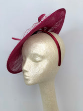 Load image into Gallery viewer, large Burgundy Fascinator Hatinator Derby Hat, Womens Tea Party Hat, Church Hat, Derby Hat, Fancy Hat, Royal Hat, Tea Party Hat, weddin