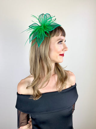 Emerald Green Fascinator, Tea Party Hat, Bridal wedding hat, Derby Hat, Formal Hair Piece, Woman's Hair Clip, British Fancy Hat,