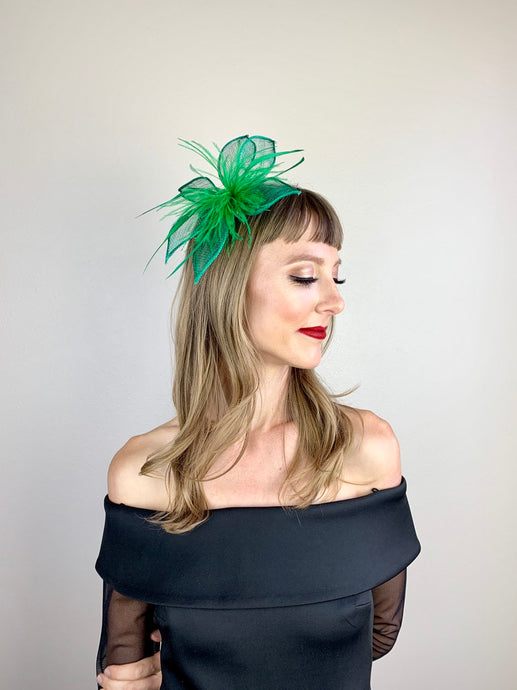 Emerald Green Fascinator, Tea Party Hat, Bridal wedding hat, Derby Hat, Formal Hair Piece, Woman's Hair Clip, British Fancy Hat,