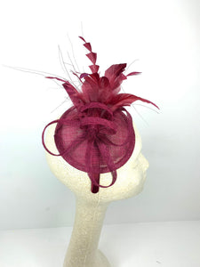 The Haleigh Merlot Maroon Fascinator feathers, Women&#39;s Tea Party Hat, Church Hat, Derby Hat, Fancy Hat, maroon  Hat, Tea Party Hat, wed