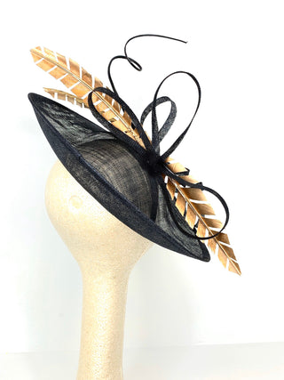 large Black and Gold, Black Derby Hat, Womens Tea Party Hat, Church Hat, Derby Hat, Fancy Hat, Royal Hat, Tea Party Hat,