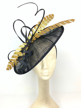 large Black and Gold, Black Derby Hat, Womens Tea Party Hat, Church Hat, Derby Hat, Fancy Hat, Royal Hat, Tea Party Hat,