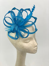 Load image into Gallery viewer, Turquoise Fascinator, Tea Party Hat, Church Hat, Kentucky Derby Hat, Fancy Hat, British, Wedding Hat, Fascinator, womens hat