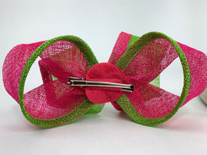 Pink & Green Fascinator, Pink and Green Bow, Womens Tea Party Fascinator, Church Hat, Derby Hat, Fancy Hat Mini Fascinator, wedding hat