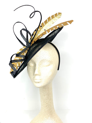 large Black and Gold, Black Derby Hat, Womens Tea Party Hat, Church Hat, Derby Hat, Fancy Hat, Royal Hat, Tea Party Hat,