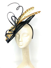 Load image into Gallery viewer, large Black and Gold, Black Derby Hat, Womens Tea Party Hat, Church Hat, Derby Hat, Fancy Hat, Royal Hat, Tea Party Hat,