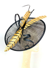 Load image into Gallery viewer, large Black and Gold, Black Derby Hat, Womens Tea Party Hat, Church Hat, Derby Hat, Fancy Hat, Royal Hat, Tea Party Hat,