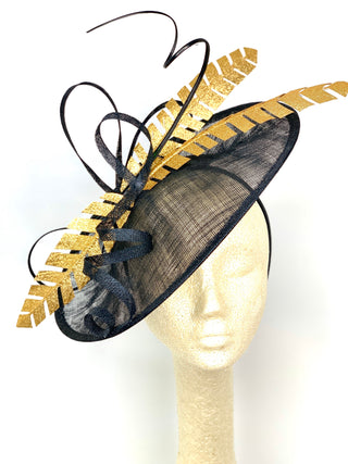 large Black and Gold, Black Derby Hat, Womens Tea Party Hat, Church Hat, Derby Hat, Fancy Hat, Royal Hat, Tea Party Hat,