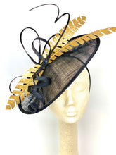 Load image into Gallery viewer, large Black and Gold, Black Derby Hat, Womens Tea Party Hat, Church Hat, Derby Hat, Fancy Hat, Royal Hat, Tea Party Hat,