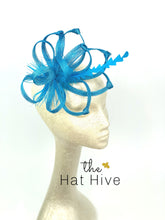 Load image into Gallery viewer, Turquoise Fascinator, Tea Party Hat, Church Hat, Kentucky Derby Hat, Fancy Hat, British, Wedding Hat, Fascinator, womens hat