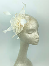 Load image into Gallery viewer, IvoryFascinator, Tea Party Hat, Bridal wedding hat, Derby Hat, Formal Hair Piece, Woman&#39;s Hair Clip, British Fancy Hat,