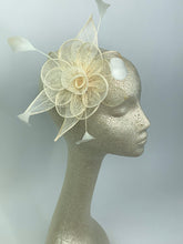 Load image into Gallery viewer, IvoryFascinator, Tea Party Hat, Bridal wedding hat, Derby Hat, Formal Hair Piece, Woman&#39;s Hair Clip, British Fancy Hat,