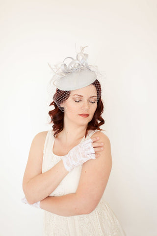 Fascinator, Derby Hat with Veil, Grey Fascinator, Church Hat, Derby Hat, Fancy Hat, Wedding hat, British Hat