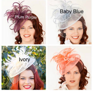 Purple Fascinator with Veil, Tea Party Hat, Kentucky Derby Hat, Fancy Hat, British Hat, Wedding Fascinator, women&#39;s hat, the brynlee