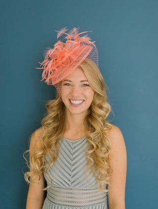 Coral Fascinator, Tea Party Hat, Church Hat, Kentucky Derby Hat, Fancy Hat, Pink Hat, Wedding Hat, British Hat, Coral Hat