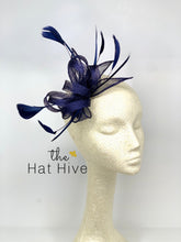 Load image into Gallery viewer, Navy Blue Fascinator, Kentucky Derby Hat, Tea Party Hat, Church Hat, Derby Hat, Fancy Hat, Navy Blue Hat, Tea Party Hat, wedding hat