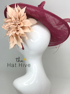 Merlot and Blush Fascinator Hatinator, KentuckyDerby Hat, Womens Tea Party Hat, Church Hat, Derby Hat, Fancy Hat, Royal Hat, Kate Middleton
