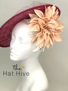 Merlot and Blush Fascinator Hatinator, KentuckyDerby Hat, Womens Tea Party Hat, Church Hat, Derby Hat, Fancy Hat, Royal Hat, Kate Middleton