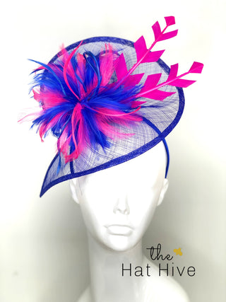 Royal Blue & Pink Fascinator, Womens Tea Party Hat, Church Hat, Derby Hat, Fancy Hat, Bachelorette Hat, Tea Party Hat, wedding hat