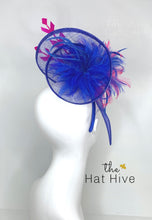 Load image into Gallery viewer, Royal Blue &amp; Pink Fascinator, Womens Tea Party Hat, Church Hat, Derby Hat, Fancy Hat, Bachelorette Hat, Tea Party Hat, wedding hat
