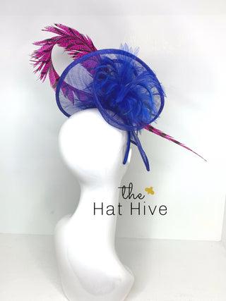 Royal Blue & Pink Fascinator, Womens Tea Party Hat, Church Hat, Derby Hat, Fancy Hat, Bachelorette Hat, Tea Party Hat, wedding hat