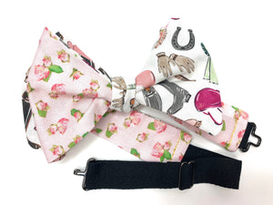 Pink Rose Derby Theme Mens Reversible Bow Tie