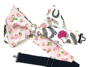 Pink Rose Derby Theme Mens Reversible Bow Tie