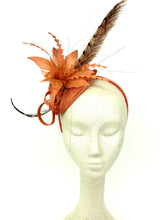 Load image into Gallery viewer, Burnt Orange Fascinator, Tea Party Hat, Church Hat, Kentucky Derby Hat, Fancy Hat, British, Wedding Hat, Fascinator, women&#39;s hat
