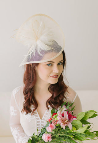 Ivory Fascinator, Womens Tea Party Hat, Hat with Veil, Church Hat, Derby Hat, Fancy Hat, Ivory Hat, Tea Party Hat, wedding hat, British Hat