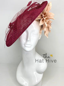 Merlot and Blush Fascinator Hatinator, KentuckyDerby Hat, Womens Tea Party Hat, Church Hat, Derby Hat, Fancy Hat, Royal Hat, Kate Middleton