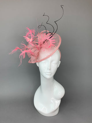 Pink and Black Fascinator, British Hat, Womens Tea Party Hat, Church Hat, Derby Hat, Fancy Hat, Pink Hat, Tea Party Hat, wedding hat