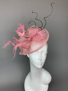 Pink and Black Fascinator, British Hat, Womens Tea Party Hat, Church Hat, Derby Hat, Fancy Hat, Pink Hat, Tea Party Hat, wedding hat