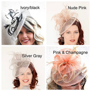 Black Fascinator on headband - light and easy to wear Women&#39;s Hat with Veil, Kentucky Derby Hat, wedding hat, British Hat