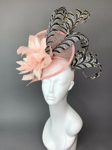 Blush Pink Fascinator on headband with lady Amherst Feathers, Women’s Tea Party Hat, Church Hat, Derby Hat, Fancy Hat, Pink Hat, wedding hat