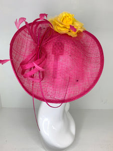 Pink and Yellow Fascinator attaches with headband, Derby Hat, Womens Church Hat, Hatinator, Fancy Hat, Tea Party Hat, wedding hat