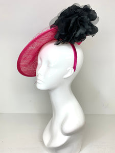 Pink and Black Fascinator attaches with headband, Derby Hat, Women&#39;s Church Hat, Hatinator, Fancy Hat, Tea Party Hat, wedding hat
